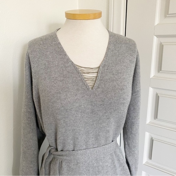 Peserico Gray (Grey) Cashmere Wool Silk Sweater Dress Tie Waist Size 48 IT - Picture 2 of 15